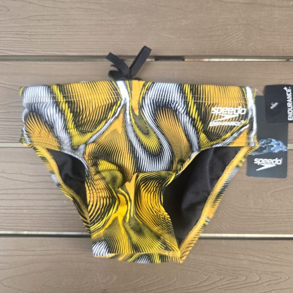 Speedo Endurance+ Youth Boy's Team Gold Swirl Racer Briefs Sz 26 New